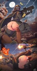 1boy 1boy1girl 1girl1boy 1girls anal anal_insertion anal_object_insertion anal_plug anal_sex ass ass_exposed balls ballsack big_ass big_butt big_penis bloopyboi boots buttplug cape caught caught_off_guard comic dark-skinned_male dark_skin doggy_style female female_human female_penetrated firing gun guns helldiver helldiver_(helldivers) helldivers helldivers_(series) helldivers_2 helmet helmet_only interracial light-skinned_female light_skin male male/female male_penetrating male_penetrating_female military military_clothing military_uniform no_pants penis penis_out penis_out_of_pants plug plug_(sex_toy) plug_insertion ripped_clothing ripped_pants sex sex_from_behind sex_toy_in_ass sex_toy_insertion shooting text throbbing_penis weapon white_skin