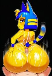 ai_generated animal_crossing ankha ankha_(animal_crossing) assjob bubble_butt buttjob covered_assjob covered_buttjob feline female_on_human female_on_male female_on_top grinding hotdogging huge_ass naked, penis sitting_on_lap sitting_on_person yellow_fur