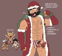 4boys christmas christmas_clothing christmas_outfit hairy hairy_male jacket jacket_open original_characters penis penis_out penis_peek penis_peeking peperonpomo reindeer_antlers reindeer_costume reindeer_horns spanish underwear