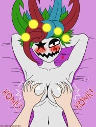 1girls anon blush breast_grab breasts clown clown_girl clown_queen faceless_character faceless_male female grabbing_breasts human humanoid humanoid_female light-skinned_female light_skin looking_at_viewer lying lying_on_back lying_on_bed male/female naked naked_female no_ai nude nude_female pale-skinned_female pale_skin plants_vs._zombies plants_vs._zombies_fusion plants_vs_zombies pvz ruprichi signature squish squishing_breasts text toy_queen_(pvzfusion) undead undead_female unskilledude535 watermark zombie zombie_(pvz) zombie_girl