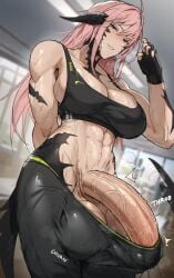 1futa akai_(notglacier) bulge bulge_through_clothing erection futanari gym gym_clothes horny notglacier