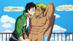 2boys blush blush_face blushed_face blushing_male clothed clothed_male clothed_male_naked_male clothed_male_nude_male cum cumshot duo ejaculation erection gay genitals handjob handjob_while_kissing human human_male human_on_human human_only kissing male male/male mammal masturbating masturbating_other masturbation naked naked_male naked_male_with_clothed_male nude nude_male nude_male_clothed_male peperonpomo ryuuzaki_kenichiro tendou_akira tongue_kiss yaoi zom_100:_zombie_ni_naru_made_ni_shitai_100_no_koto