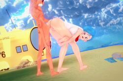 age_difference beach beach_background blue_hair bulma_briefs cheating cheating_wife doggy_style dragon_ball dragon_ball_z dragonball_super from_behind half-dressed half_naked koikatsu master_roshi muten_roushi nude_male older_male outdoors outside_sex robotlover sex_from_behind size_difference standing standing_sex