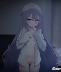 1girls ass_visible_through_thighs blue-eyed_female blue_eyes blush blush_face blushing_at_viewer blushing_female bzogo cleft_of_venus closed_mouth_smile eyebrows_visible_through_hair female grey-haired_female grey_hair half_naked half_nude hololive indoor indoor_nudity indoors inguinal_crease inguinal_ligament koseki_bijou naked naked_female naked_shirt naked_woman nude nude_female nudity open_clothes open_clothing open_shirt open_topwear pussy_lips semi_nude shirt sketch smile smiley_face smiling smiling_at_viewer thigh_gap unbuttoned unbuttoned_shirt virtual_youtuber vtuber vtuberfanart vulva vulva_line white_shirt white_topwear youtuber youtuber_girl