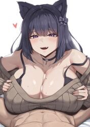 beauty_mark cat_ears cccco cum cum_on_breasts happy happy_paizuri massive_breasts original original_character paizuri