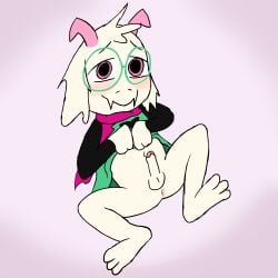 1boy 2021 anus balls deltarune glasses male male_only maseru old_art penis ralsei ralsei_with_white_fur semi_nude solo