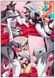 1boy 2girls anal anal_sex anthro anus ass ball_gag bbmbbf blush bondage breasts canine comic cunnilingus demon female female/female fox furry gag gagged hellhound helluva_boss hybrid insects loona's_slave_night_(comic) loona_(helluva_boss) male male/female nipples nude oral oral_sex palcomix penis pussy pussy_juice queen_bee-lzebub_(helluva_boss) rimming rope rope_bondage sex toon.wtf vivienne_medrano vortex_(helluva_boss) wolf