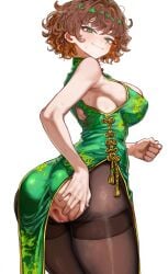 ai_assisted ass back_view chinese_clothes curvy dress original pantyhose pussy sweat white_background