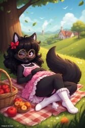 anthro canine clothing cub dress female furry glasses heels jaylus_at_testing_(artist) looking_at_viewer outside picnic picnic_basket pretty_dress solo wolf wolf_girl young