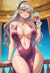 ai_generated cleavage corrin_(fire_emblem)_(female) dress fire_emblem fire_emblem_fates grey_hair huge_breasts nintendo tagme vermadis2x