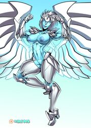 1girls alien alien_girl big_breasts big_nipples blue_body blue_eyes blue_lipstick blue_nipples blue_skin breasts curvy curvy_body curvy_female curvy_figure curvy_hips cybertronian fan_character female female_only large_breasts machine mechanical nipples pussy robot robot_girl solo solo_female thick_legs thick_thighs transformers vagina white_legwear wings xamrock