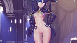 3d breasts female_only front_view genshin_impact mmd mona_(genshin_impact) nude nude_female pussy thatoneguy twintails uncensored witch_hat