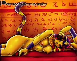 animal_crossing animal_ears ankha_(animal_crossing) blue_hair breasts cat_ears colored_skin furry highres looking_at_viewer nude yellow_skin
