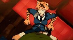 animated cock_in_pussy cop cop_uniform female interspecies orc orc_massage police police_uniform pussy tiger tiger_girl valerie_(orc_massage)