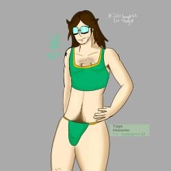 artist_request brown_hair bulge bulge_through_clothing crop_top disappointed eyevy gay glasses hairy hairy_armpits hairy_male happy_trail honeyjamvt jam long_hair long_hair_male solo_male sports_bra tattoo_on_arm thong twink vtuber vtuberfanart