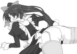 blush censored garter_belt itou_noemi maid monochrome no_panties ribbon ribbons shichimenchou thighhighs with_you