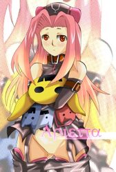 1girls arietta buckle buckles female female_only gradient_hair hat long_hair multicolored_hair no_panties pointy_chin red_eyes solo stuffed_animal stuffed_toy tales_of_(series) tales_of_the_abyss thighhighs