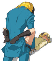 arms_behind_back blonde_hair blush bondage female footwear formal katsuragi_yako leg_lock majin_tantei_nougami_neuro missionary_position nougami_neuro on_back rape sex socks suit