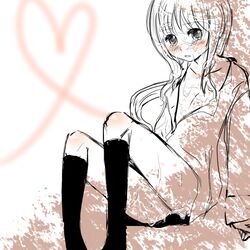 blush bukkake cum footwear kyonko long_hair monochrome open_clothes open_shirt orange_coffee shirt socks suzumiya_haruhi_no_yuuutsu