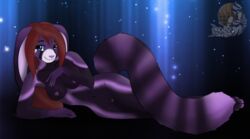 abstract_background anthro blue_eyes breast_squish breasts bunwah digitigrade female fur furry hair lagomorph lying_on_side nipples purple_fur pussy rabbit red_hair red_panda stripes waffles_(artist)