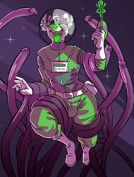 1boy anthro bulge canine fangs half-closed_eyes kippy male male_only mammal open_mouth penis_tentacles saliva smile solo spacesuit teeth tentacle tongue tongue_out