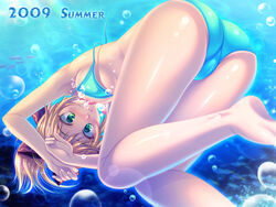 2009 barefoot bikini blonde_hair blush breasts bubble byuune cameltoe cassandra_alexandra drowning feet female female_only freediving green_eyes human nipple_slip nipples solo soul_calibur swimsuit underwater wardrobe_malfunction water