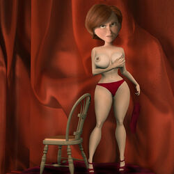 accurate_art_style breasts brown_hair cg cg_art chair clothes disney female female_only front_view hair helen_parr human lowres nipples panties pixar red_panties short_hair skimpy_clothes smooth_skin solo standing tagme the_incredibles topless