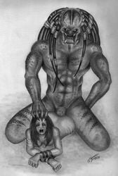 1boy 1boy1girl 1girls 2008 alien alien/human anal big_ass crying female handjob human interspecies interspecies_sex male male/female minda monochrome predator predator_(franchise) rape sex size_difference yautja