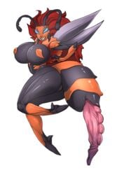 2:3 alpha_channel animal_humanoid anthro arthropod arthropod_humanoid bee bee_humanoid big_breasts black_chitin breasts curvy_figure eirhjien female genitals hair hi_res hornet humanoid hymenopteran hymenopteran_humanoid insect_humanoid insects monster_girl_(genre) multi_eye nipple_mouth nude ovipositor pussy red_hair simple_background solo thick_thighs transparent_background voluptuous wings