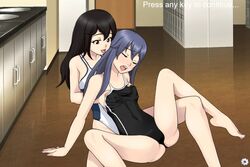 2girls ass between_legs black_hair blue_hair blush breast_grab breasts bri_(umichan) female female_focus female_only game_cg legs_apart lesbian leyah_(umichan) locker_room long_hair looking_down looking_pleasured multiple_girls on_floor open_mouth reach_around screencap spiralvortexplay spread_legs ttrop umichan umichan_maiko_classroom_havoc_(umch) vortex00 yuri