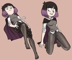 accurate_art_style breasts centinel303 goth goth_girl grey_vest hand_on_hip hilda_(series) kaisa_(hilda) medium_breasts official_style panties pantyhose pantylines pose posing purple_hair see-through see-through_clothing two_tone_hair vest witch