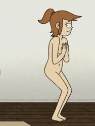 1girls accurate_art_style brown_hair close_enough covering_breasts covering_self embarrassed_nude_female emily_ramírez enf female human naked naked_female nude nude_female official_art pale-skinned_female ponytail screencap screenshot solo solo_female solo_focus