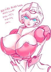 1girls alien alien_girl arcee big_breasts blue_eyes breast_slip breasts curvaceous curvy curvy_body curvy_female curvy_figure cute_face erect_nipples ex-01_nicee female female_only large_breasts machine mechanical nip_slip nipple_slip nipples pink_bra pink_nipples robot robot_girl see-through_clothing solo solo_female transformers visible_nipples white_body white_skin