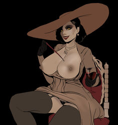 alcina_dimitrescu big_breasts breasts busty capcom female female_focus garter_belt going_commando holymeh male pubic_hair pubic_hair_peek pussy resident_evil resident_evil_8:_village solo stockings tagme vagina vampire