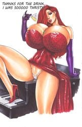 1girls artist_name artist_signature bakunyuu breasts busty chris_foulkes cleavage clothed daikkenaurora disney dress eyeshadow female female_only hair_over_one_eye heels hourglass_figure huge_breasts jessica_rabbit large_breasts lipstick makeup overflowing_breasts panties partially_visible_vulva piano pinup pinup_pose pose posing pouring_on_breasts purple_eyeshadow red_dress red_hair solo straight_hair text underbust voluptuous who_framed_roger_rabbit wide_hips