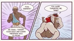 2boys anal anal_penetration animated bottomless comic dark_skin english_text gay hades_(game) instant_loss_2koma male_only mating_press questionable_anatomy spiceyart theseus_(hades) thrusting_into_ass yaoi zagreus