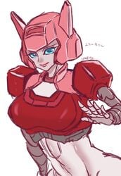 1girls alien alien_girl big_breasts blue_eyes breasts curvy curvy_body curvy_female curvy_figure elita_one female female_focus female_only huge_breasts machine mechanical partially_clothed pink_lips pink_lipstick robot robot_girl solo solo_female transformers white_body white_skin