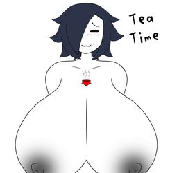 breasts coffee coffee_mug cute ghost guacamolemuffler hyper hyper_breasts nipples simple_eyes simple_face solo_female spooki_(guacamolemuffler) tea tea_cup