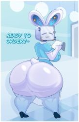 blue_body blue_eyes blue_fur blue_hair bunny_ears fromariels hyper hyper_ass oc original original_character silvy_(silvythetvbunny) tv tv_head