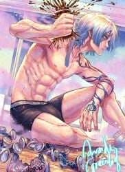 abs biceps big_bulge blonde_hair blonde_male blue_eyes blue_hair blue_lock boxers boxers_only bulge bulge_through_clothing colored_manga_panel coloring crushing_can dyed_hair kaiser_impact kaiser_michael male_focus male_only male_underwear manga manga_page manga_panel men michael_kaiser muscular muscular_male pale-skinned_male pale_skin sexy sexy_body sexy_pose shirtless shirtless_male solo_male tattoo tattooed_arm veins veins_on_arms