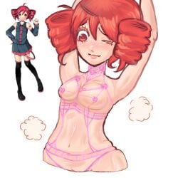 1girls 2d 2d_(artwork) armpits arms_up artist_request belly blush blush_lines blushing breasts cleft_of_venus clothing eyelashes female female_only kasane_teto lenceria lingerie lingerie_only lips looking_down navel one_eye_closed petite petite_body petite_female pussy pussy_lips red_eyes red_hair reference_image semi_nude shiny_skin simple_background skindentation skinny skinny_female slim_girl slim_waist small_breasts solo solo_female source_request twin_drills underwear utau vagina white_background wide_hips