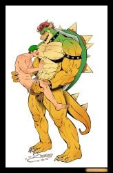2boys abs absurd_res anal anal_sex anthro anthro_dominating_human anthro_on_human anthro_penetrating anthro_penetrating_human armband ass balls bara big_balls big_dom_small_sub big_muscles big_pecs big_penis blush bodily_fluids bosoromantics bowser carrying_another carrying_partner collar cum cum_drip cum_in_ass cum_inside cum_on_balls cum_on_butt cum_on_chest cum_on_penis cum_while_penetrated cumshot daddy dilf dominant dripping duo ejaculation erect_nipples erection facial_hair furry furry_male gay genital_fluids genitals green_body hair hi_res holding_partner horn human human_on_anthro humanoid_on_anthro humanoid_penetrated humansub hunk interspecies koopa larger_anthro larger_male leaking_cum luigi male male/male male_penetrated male_penetrating male_penetrating_male mammal mario_(series) moustache multicolored_body muscular muscular_anthro muscular_male nintendo nipple_fetish nipple_play nipple_suck nipples nude orgasm pecs penetration penile penile_penetration penis penis_in_ass red_hair reptile scalie sex shell signature simultaneous_orgasms size_difference smaller_human smaller_male smaller_penetrated spiked_armband spiked_collar spiked_shell spikes spikes_(anatomy) stand_and_carry_position standing standing_sex submissive submissive_human submissive_male sucking yaoi yellow_body