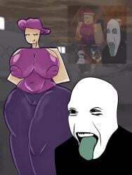 1boy 1girls bald bedroom_eyes breasts cameltoe civilian_(die_of_death) curvy curvy_figure die_of_death_(roblox) female hat looking_at_viewer loveshot_(die_of_death) meme nipple_bulge nipples nipples_visible_through_clothing pursuer_(die_of_death) redraw reference_image roblox roblox_background roblox_game robloxian sinfulstars skimpy_clothes source_request thick_thighs thighs tongue_out zamn!
