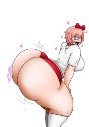 ass ass_bigger_than_head bad_anatomy big_ass big_butt blue_eyes bow breasts butt doki_doki_literature_club eye_closed hair_bow hairbow huge_ass just_sayori mouth_open one_eye_closed open_mouth red_bow red_hair_bow red_hairbow sayori_(doki_doki_literature_club) strawberry_blonde_hair the_jimster twerking