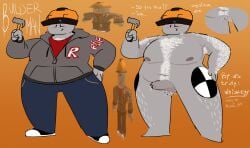 1boy alternate_genital balls builderman character_name character_sheet chubby_male clothed cuntboy grey_skin hairy hairy_armpits hairy_balls hairy_chest hairy_legs hairy_male hairy_pussy hammer hard_hat hoodie nipples nude pants penis reference_image roblox roblox_admins roblox_avatar robloxian self_upload shirt shoes smile solo tagme whiskeyy