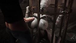 3d almightypatty animated areola bandage bandages big_ass big_breasts big_butt big_penis cage caged curvy fat_ass heavy_breathing human monster monster_girl nurse_(silent_hill) pale-skinned_male pale_skin penis silent_hill sound tongue tongue_out video