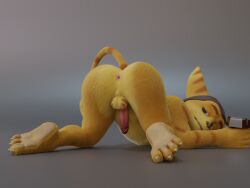 1boy 2025 3d 4_toes ass ass_up balls barefoot big_ass erection face_down_ass_up gay green_eyes grey_background male male_only no-name-no-problem paws penis ratchet_(ratchet_and_clank) ratchet_and_clank simple_background solo tagme tail video_games yaoi