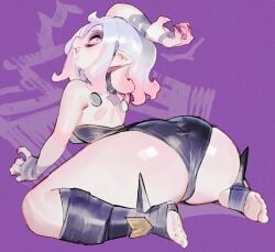 ass ass_focus big_ass briar_(league_of_legends) claws clothed clothing elf_ears feet female female_only highres league_of_legends light-skinned_female light_skin original pale-skinned_female pale_skin pink_eyes pink_hair riot_games shiny_skin sitting solo thick_thighs wamudraws white_hair