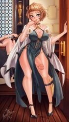 bare_legs beauty_mark big_ass big_balls big_breasts big_penis dildo dorothea_arnault female fire_emblem fire_emblem:_three_houses futanari high_heels knife lipstick makeup manuela_casagranda mole nenerhea orange_lipstick partially_clothed penis uncensored