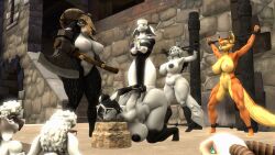 16:9 ambrosebowie anthro ass axe being_watched belly bent_over big_breasts big_butt bone bone_mask bovid breasts canid canine canis caprine chopping_block execution executioner female female/female fox goat group hands_behind_back humiliation imminent_death looking_at_another mammal mask medieval muscular muscular_female nude nun public public_humiliation public_nudity sheep skull skull_mask spread_eagle spread_legs spreading thick_thighs widescreen wolf